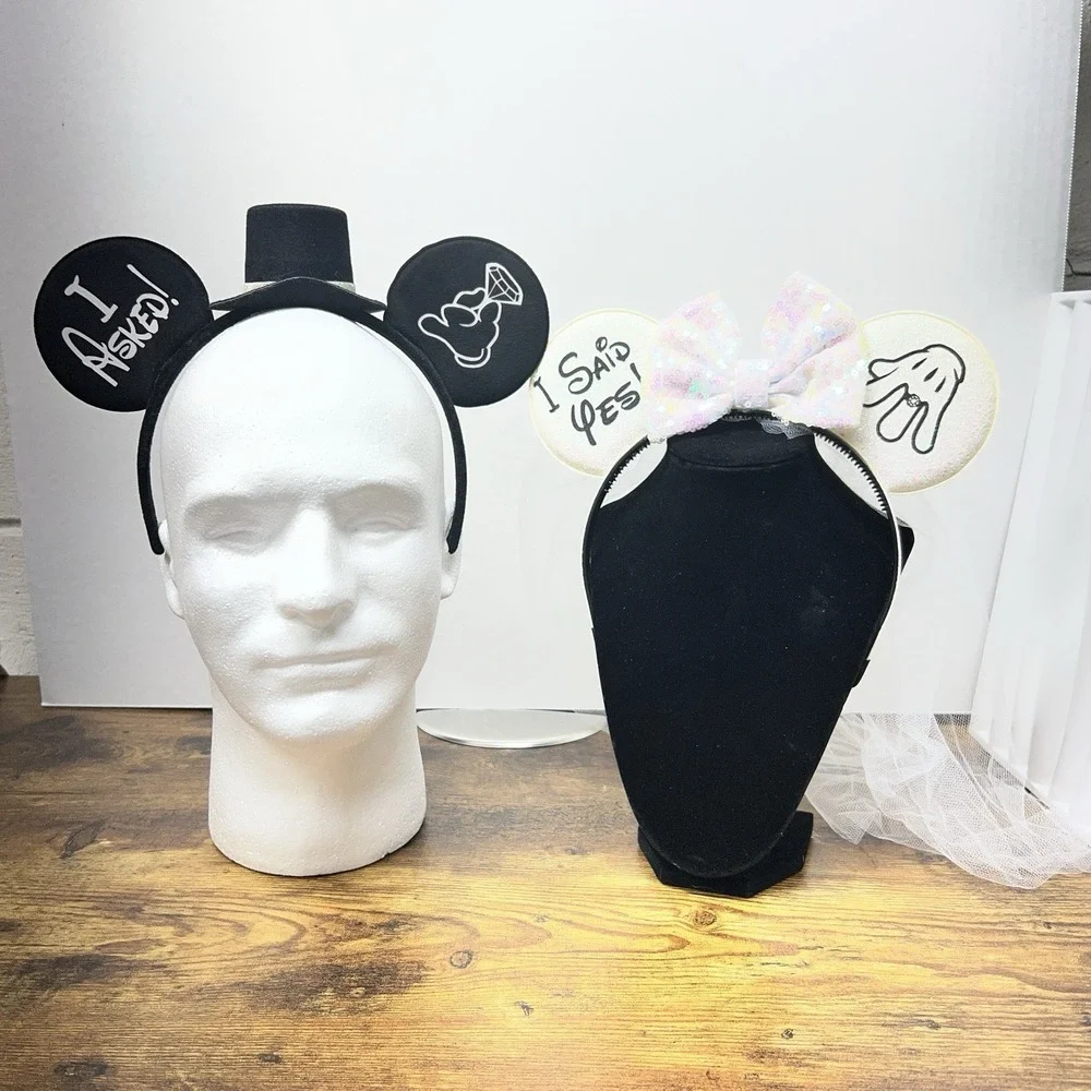 Bride Groom Mouse‎ Ears Headband I Asked I Said Yes Engagement Wedding Set